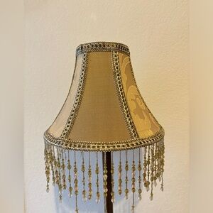 Vintage Victorian French Medium Lamp Shade Gold and 5" Bead Fringe!